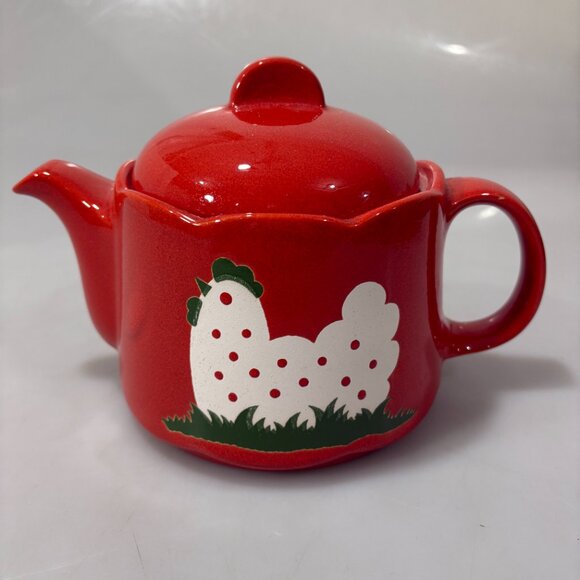 Waechtersbach Red Polka Dot Hen Chicken Earthenware 4 Cup Teapot Vintage - Picture 3 of 9